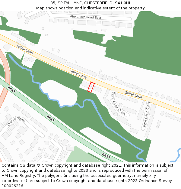 85, SPITAL LANE, CHESTERFIELD, S41 0HL: Location map and indicative extent of plot
