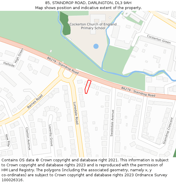 85, STAINDROP ROAD, DARLINGTON, DL3 9AH: Location map and indicative extent of plot