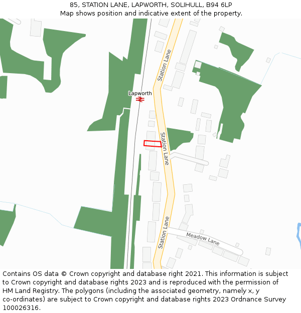 85, STATION LANE, LAPWORTH, SOLIHULL, B94 6LP: Location map and indicative extent of plot