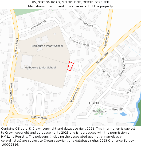 85, STATION ROAD, MELBOURNE, DERBY, DE73 8EB: Location map and indicative extent of plot
