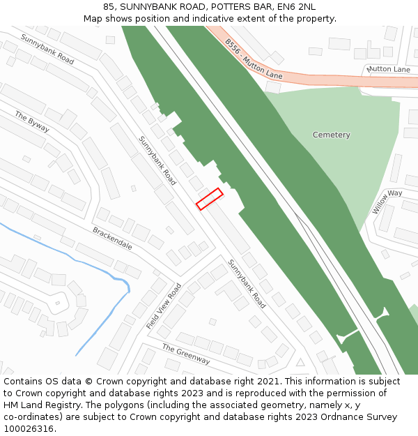 85, SUNNYBANK ROAD, POTTERS BAR, EN6 2NL: Location map and indicative extent of plot