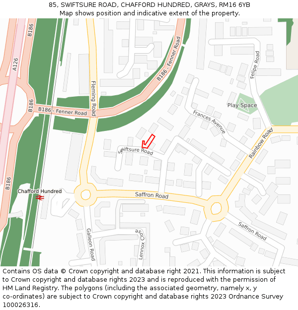 85, SWIFTSURE ROAD, CHAFFORD HUNDRED, GRAYS, RM16 6YB: Location map and indicative extent of plot