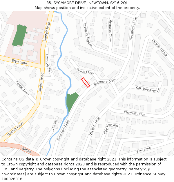 85, SYCAMORE DRIVE, NEWTOWN, SY16 2QL: Location map and indicative extent of plot