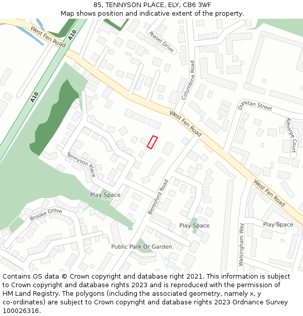 85, TENNYSON PLACE, ELY, CB6 3WF: Location map and indicative extent of plot