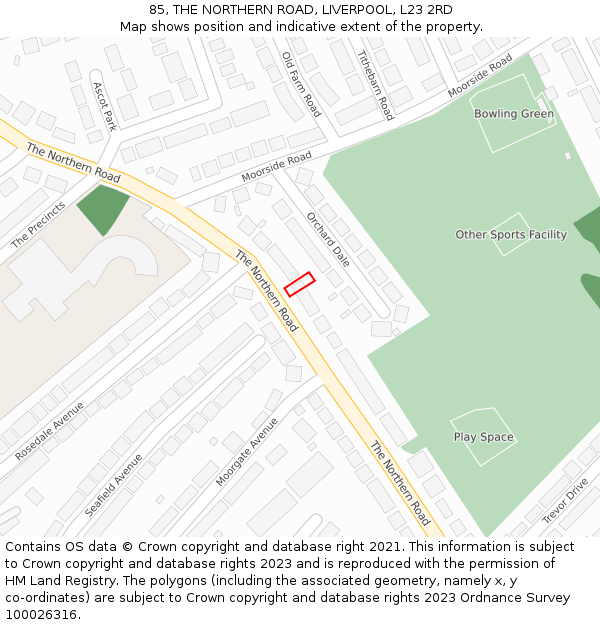 85, THE NORTHERN ROAD, LIVERPOOL, L23 2RD: Location map and indicative extent of plot