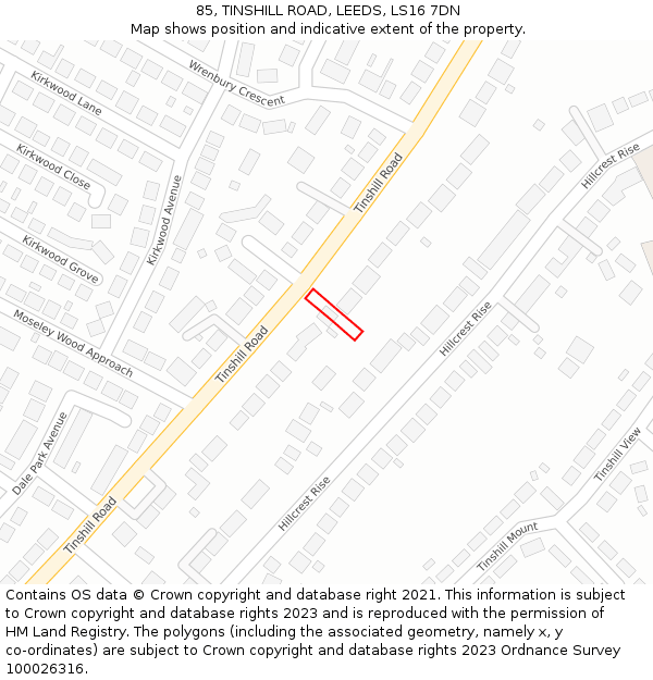 85, TINSHILL ROAD, LEEDS, LS16 7DN: Location map and indicative extent of plot