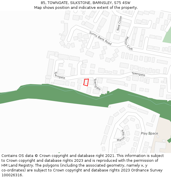 85, TOWNGATE, SILKSTONE, BARNSLEY, S75 4SW: Location map and indicative extent of plot