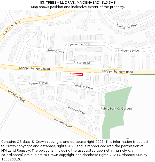85, TREESMILL DRIVE, MAIDENHEAD, SL6 3HS: Location map and indicative extent of plot