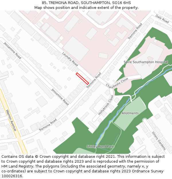 85, TREMONA ROAD, SOUTHAMPTON, SO16 6HS: Location map and indicative extent of plot