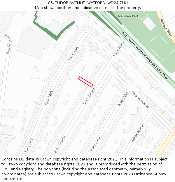 85, TUDOR AVENUE, WATFORD, WD24 7NU: Location map and indicative extent of plot