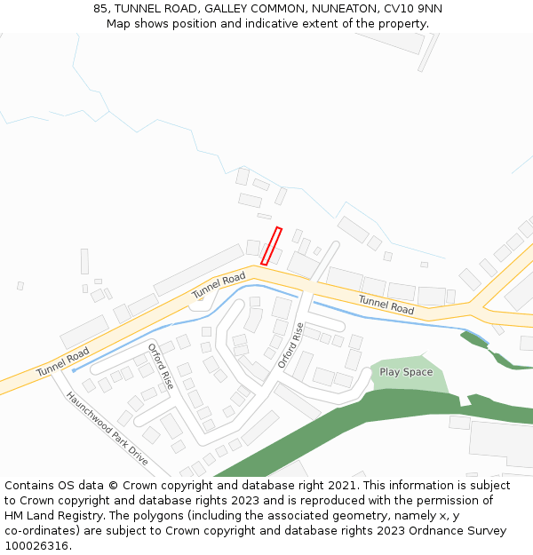 85, TUNNEL ROAD, GALLEY COMMON, NUNEATON, CV10 9NN: Location map and indicative extent of plot