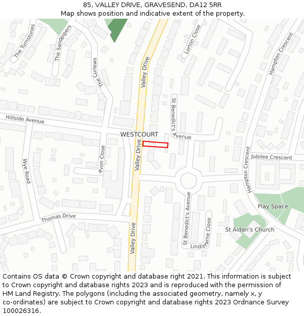 85, VALLEY DRIVE, GRAVESEND, DA12 5RR: Location map and indicative extent of plot