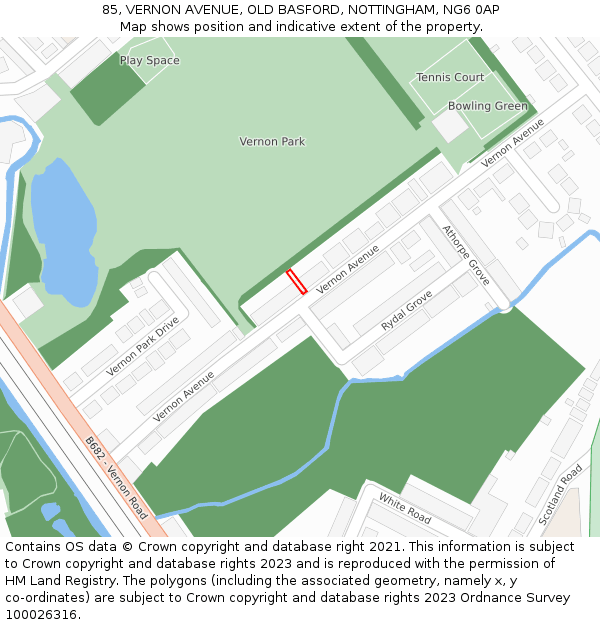 85, VERNON AVENUE, OLD BASFORD, NOTTINGHAM, NG6 0AP: Location map and indicative extent of plot
