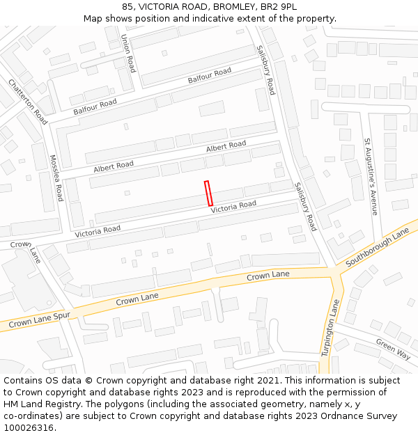 85, VICTORIA ROAD, BROMLEY, BR2 9PL: Location map and indicative extent of plot