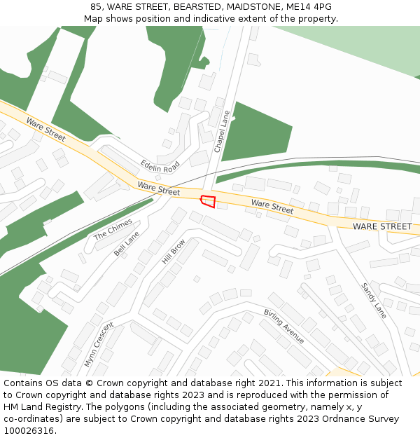 85, WARE STREET, BEARSTED, MAIDSTONE, ME14 4PG: Location map and indicative extent of plot