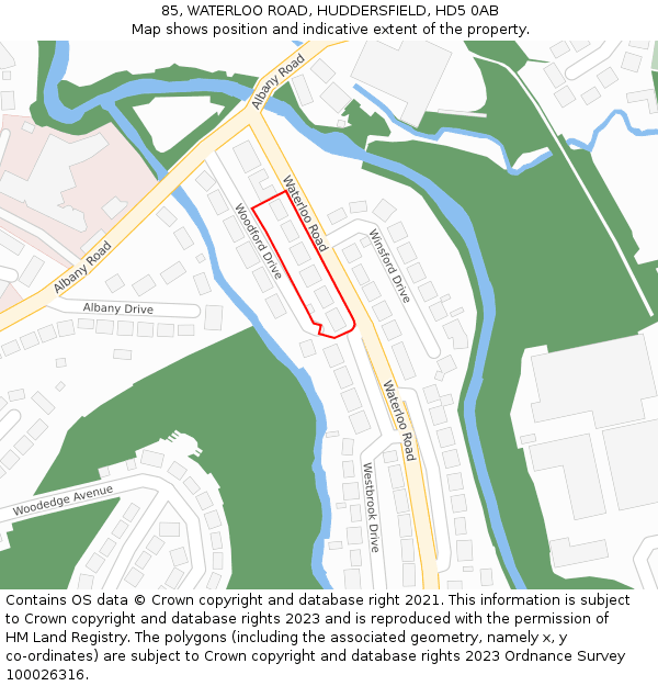 85, WATERLOO ROAD, HUDDERSFIELD, HD5 0AB: Location map and indicative extent of plot