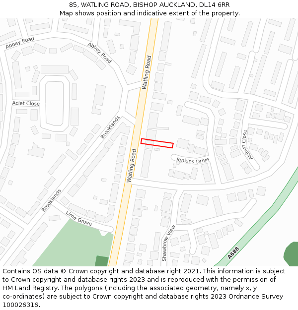 85, WATLING ROAD, BISHOP AUCKLAND, DL14 6RR: Location map and indicative extent of plot