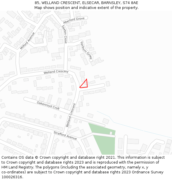 85, WELLAND CRESCENT, ELSECAR, BARNSLEY, S74 8AE: Location map and indicative extent of plot