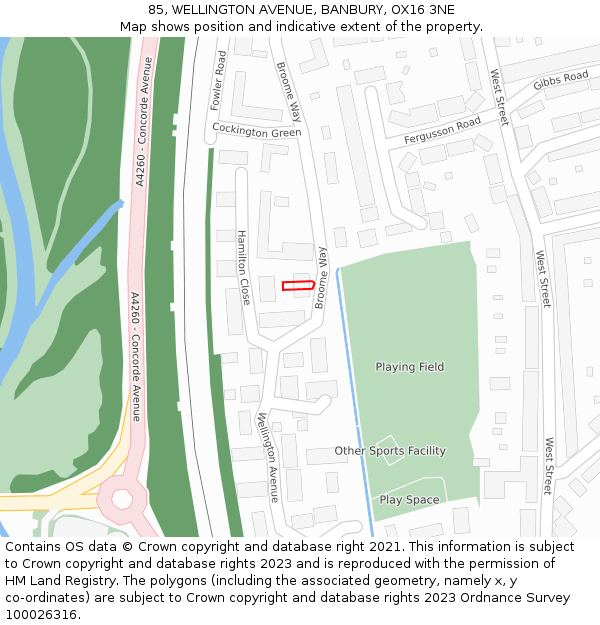 85, WELLINGTON AVENUE, BANBURY, OX16 3NE: Location map and indicative extent of plot
