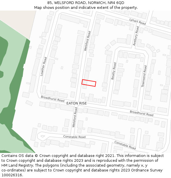 85, WELSFORD ROAD, NORWICH, NR4 6QD: Location map and indicative extent of plot