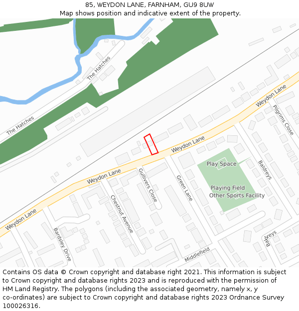 85, WEYDON LANE, FARNHAM, GU9 8UW: Location map and indicative extent of plot