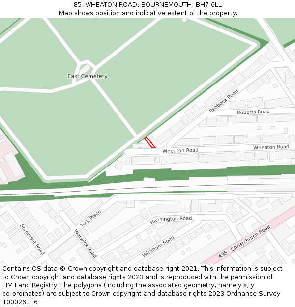 85, WHEATON ROAD, BOURNEMOUTH, BH7 6LL: Location map and indicative extent of plot