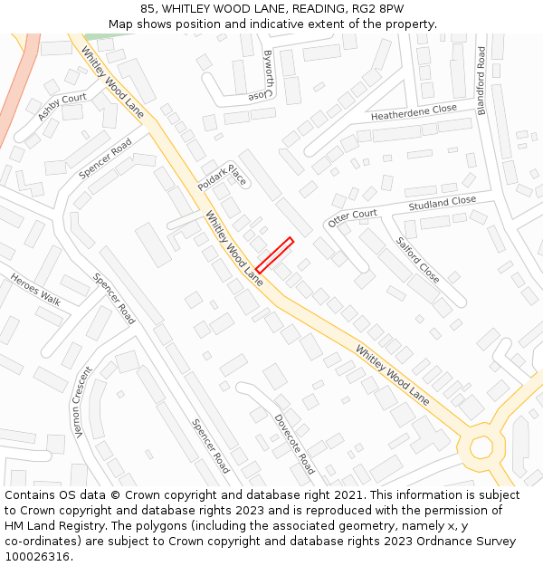 85, WHITLEY WOOD LANE, READING, RG2 8PW: Location map and indicative extent of plot