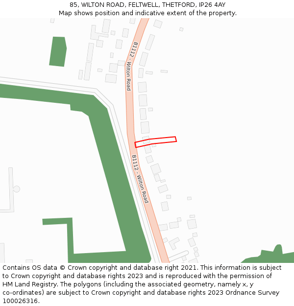 85, WILTON ROAD, FELTWELL, THETFORD, IP26 4AY: Location map and indicative extent of plot