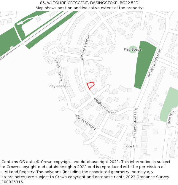 85, WILTSHIRE CRESCENT, BASINGSTOKE, RG22 5FD: Location map and indicative extent of plot