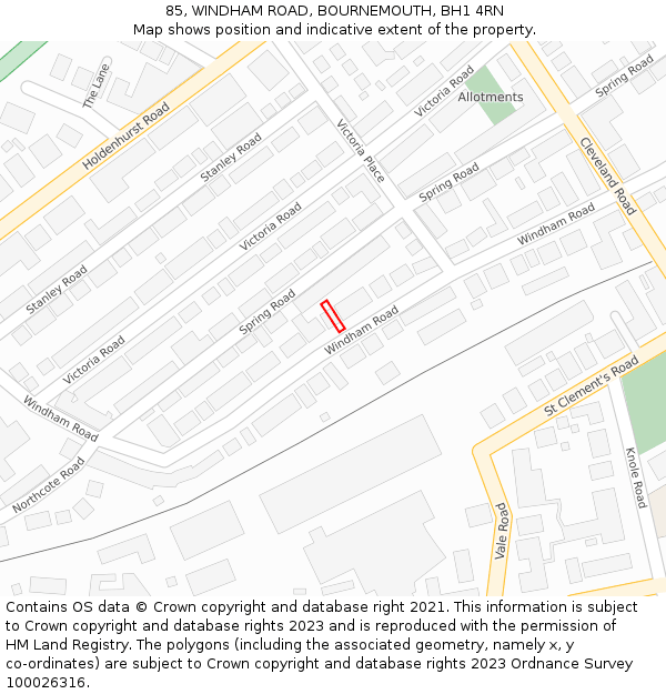 85, WINDHAM ROAD, BOURNEMOUTH, BH1 4RN: Location map and indicative extent of plot