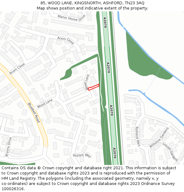 85, WOOD LANE, KINGSNORTH, ASHFORD, TN23 3AQ: Location map and indicative extent of plot
