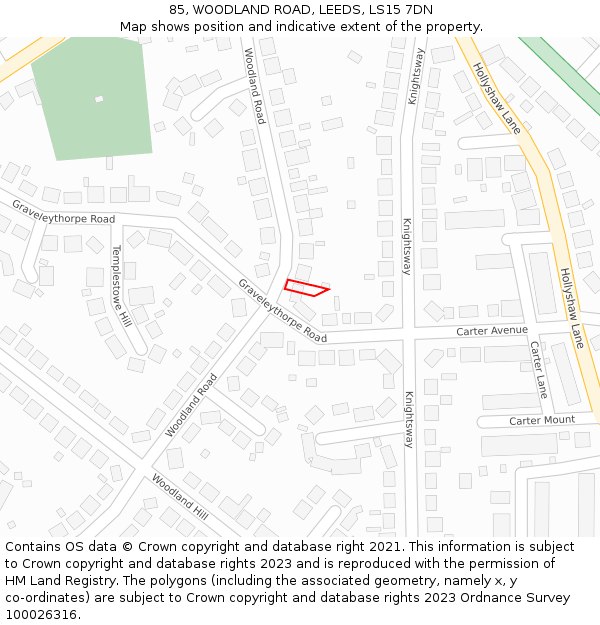 85, WOODLAND ROAD, LEEDS, LS15 7DN: Location map and indicative extent of plot