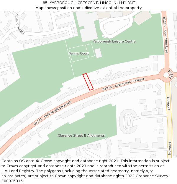 85, YARBOROUGH CRESCENT, LINCOLN, LN1 3NE: Location map and indicative extent of plot