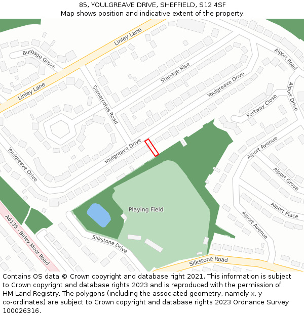 85, YOULGREAVE DRIVE, SHEFFIELD, S12 4SF: Location map and indicative extent of plot