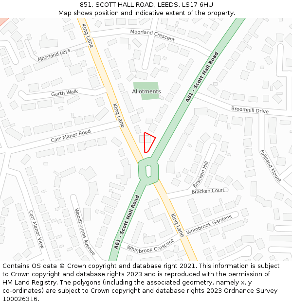 851, SCOTT HALL ROAD, LEEDS, LS17 6HU: Location map and indicative extent of plot