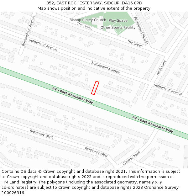 852, EAST ROCHESTER WAY, SIDCUP, DA15 8PD: Location map and indicative extent of plot