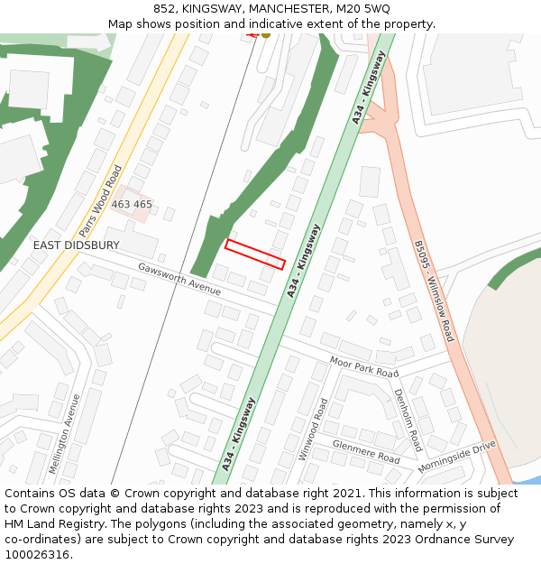 852, KINGSWAY, MANCHESTER, M20 5WQ: Location map and indicative extent of plot