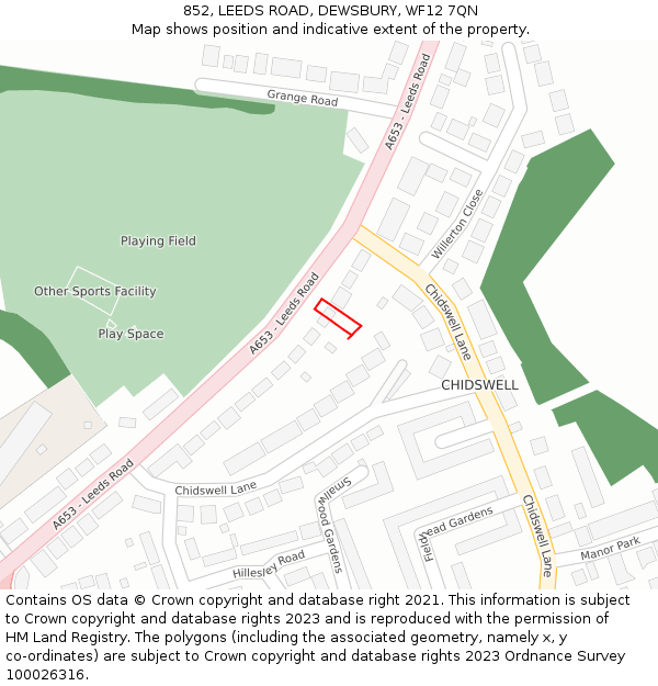 852, LEEDS ROAD, DEWSBURY, WF12 7QN: Location map and indicative extent of plot