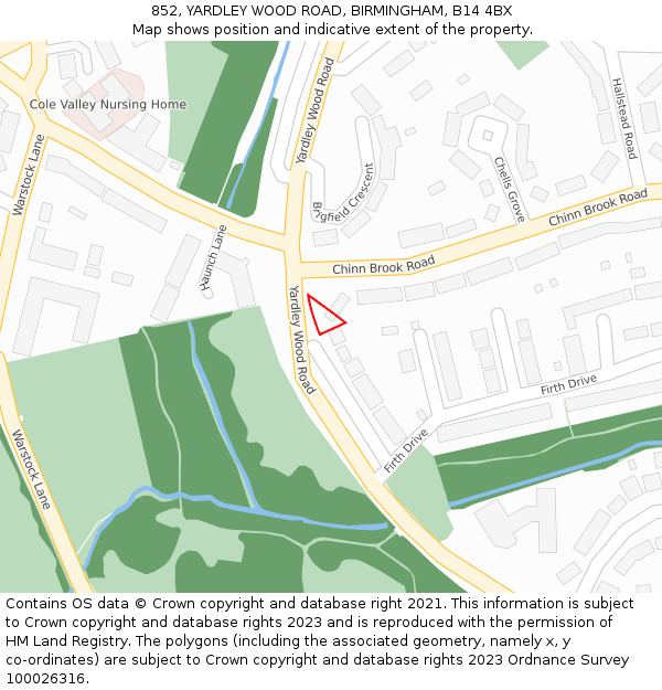 852, YARDLEY WOOD ROAD, BIRMINGHAM, B14 4BX: Location map and indicative extent of plot