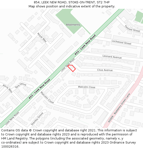 854, LEEK NEW ROAD, STOKE-ON-TRENT, ST2 7HP: Location map and indicative extent of plot