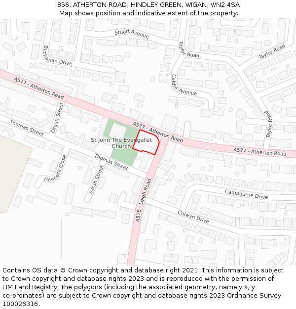 856, ATHERTON ROAD, HINDLEY GREEN, WIGAN, WN2 4SA: Location map and indicative extent of plot