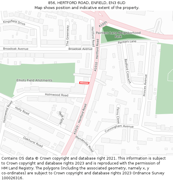 856, HERTFORD ROAD, ENFIELD, EN3 6UD: Location map and indicative extent of plot