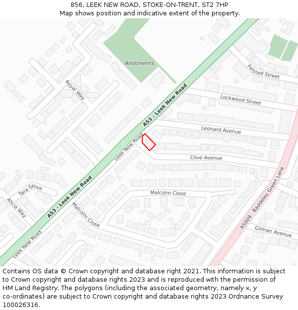856, LEEK NEW ROAD, STOKE-ON-TRENT, ST2 7HP: Location map and indicative extent of plot
