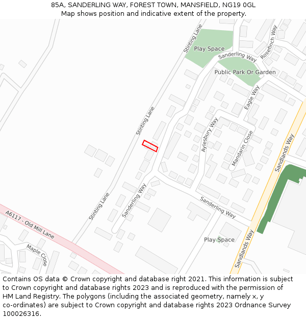 85A, SANDERLING WAY, FOREST TOWN, MANSFIELD, NG19 0GL: Location map and indicative extent of plot