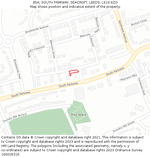 85A, SOUTH PARKWAY, SEACROFT, LEEDS, LS14 6ZD: Location map and indicative extent of plot