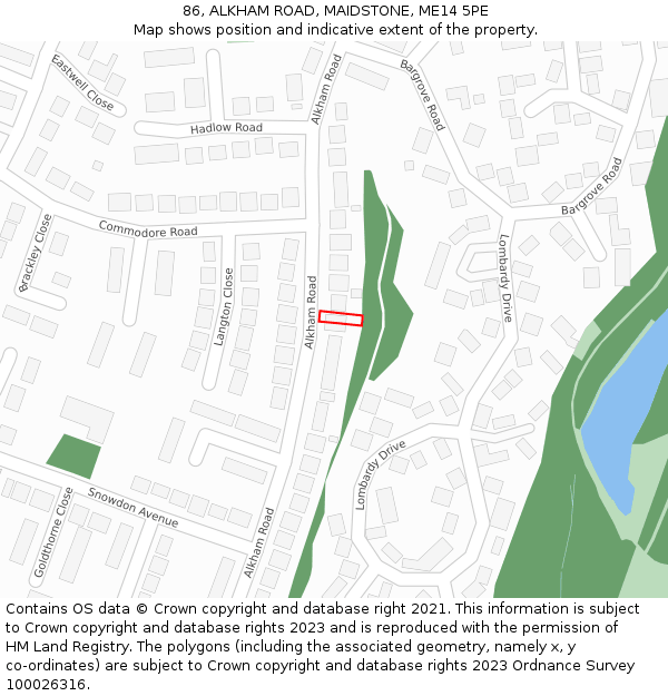 86, ALKHAM ROAD, MAIDSTONE, ME14 5PE: Location map and indicative extent of plot