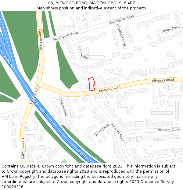86, ALTWOOD ROAD, MAIDENHEAD, SL6 4PZ: Location map and indicative extent of plot