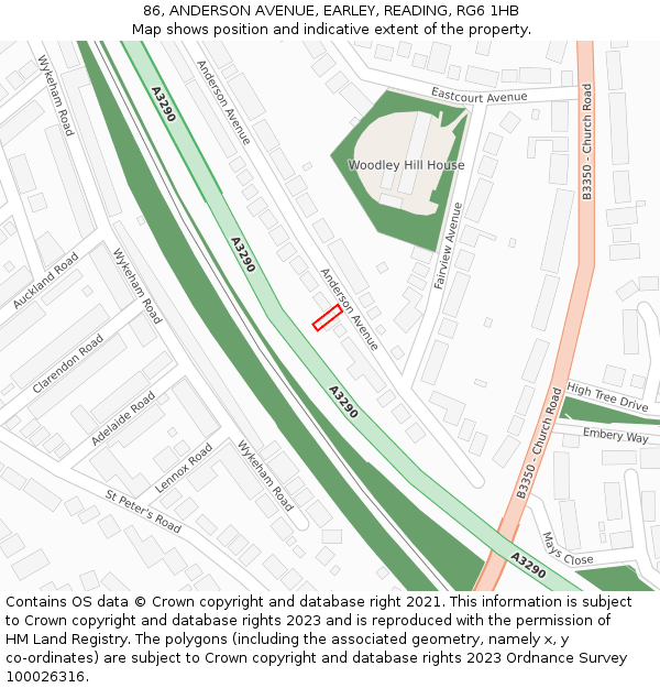 86, ANDERSON AVENUE, EARLEY, READING, RG6 1HB: Location map and indicative extent of plot
