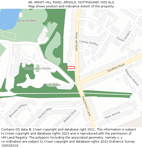 86, ARNOT HILL ROAD, ARNOLD, NOTTINGHAM, NG5 6LQ: Location map and indicative extent of plot