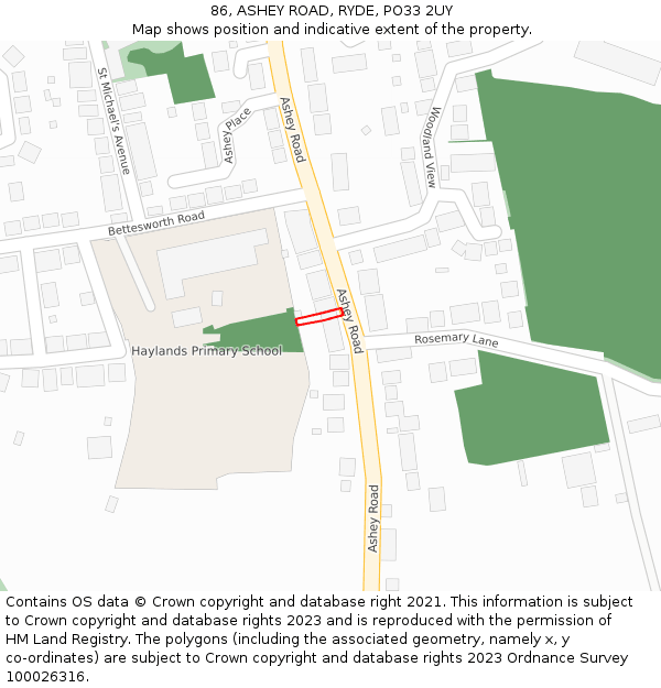 86, ASHEY ROAD, RYDE, PO33 2UY: Location map and indicative extent of plot